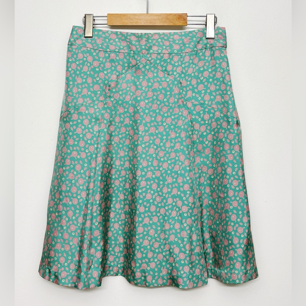 Marc Jacobs Teal Green A-Line Skirt with Pink Dot Print
